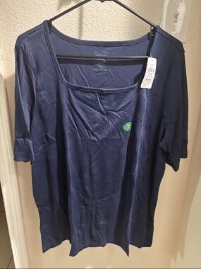L.L. Bean Raven Blue Square Neck Short Sleeve Top 2X NWT